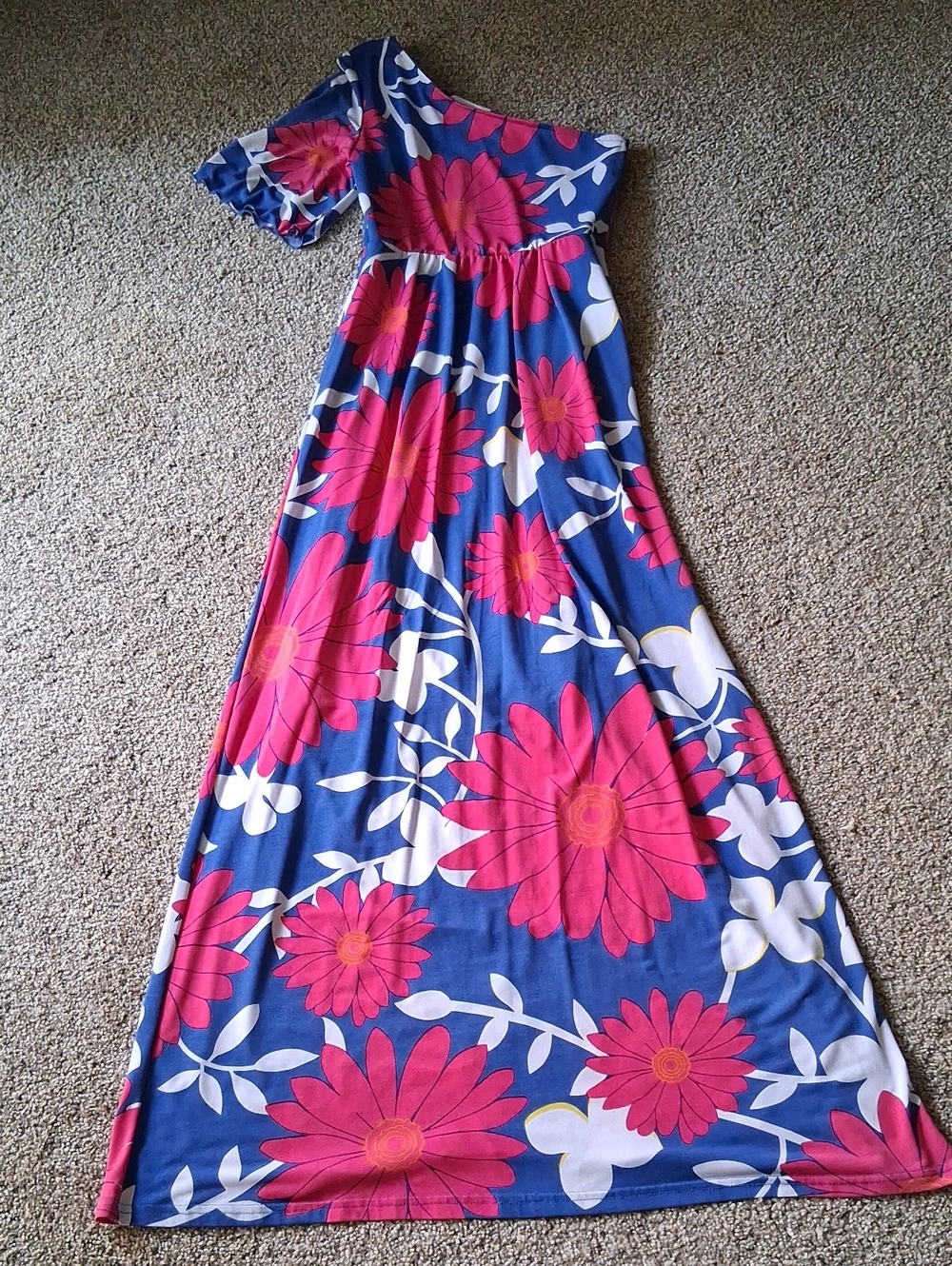 Tracy Negoshian Blue Dress with Pink Floral Accents